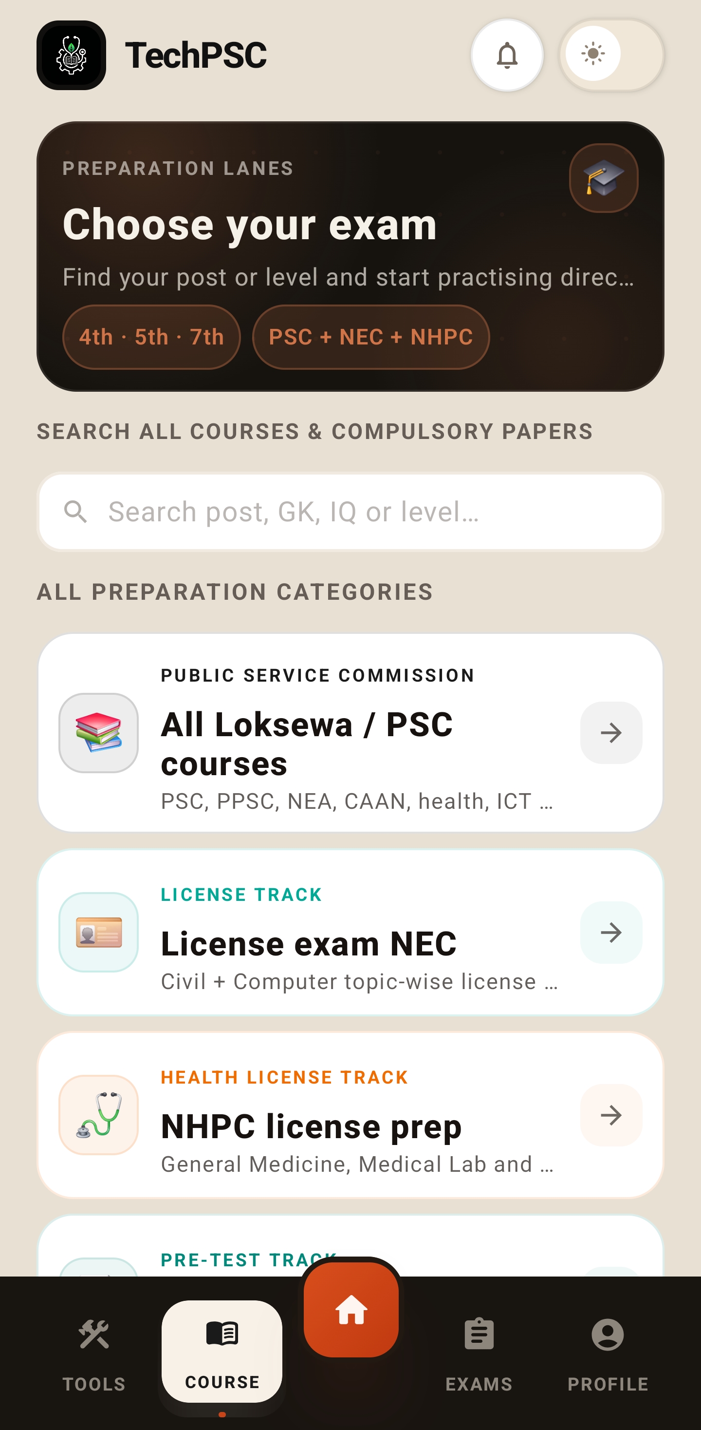 TechPSC exam lanes screen