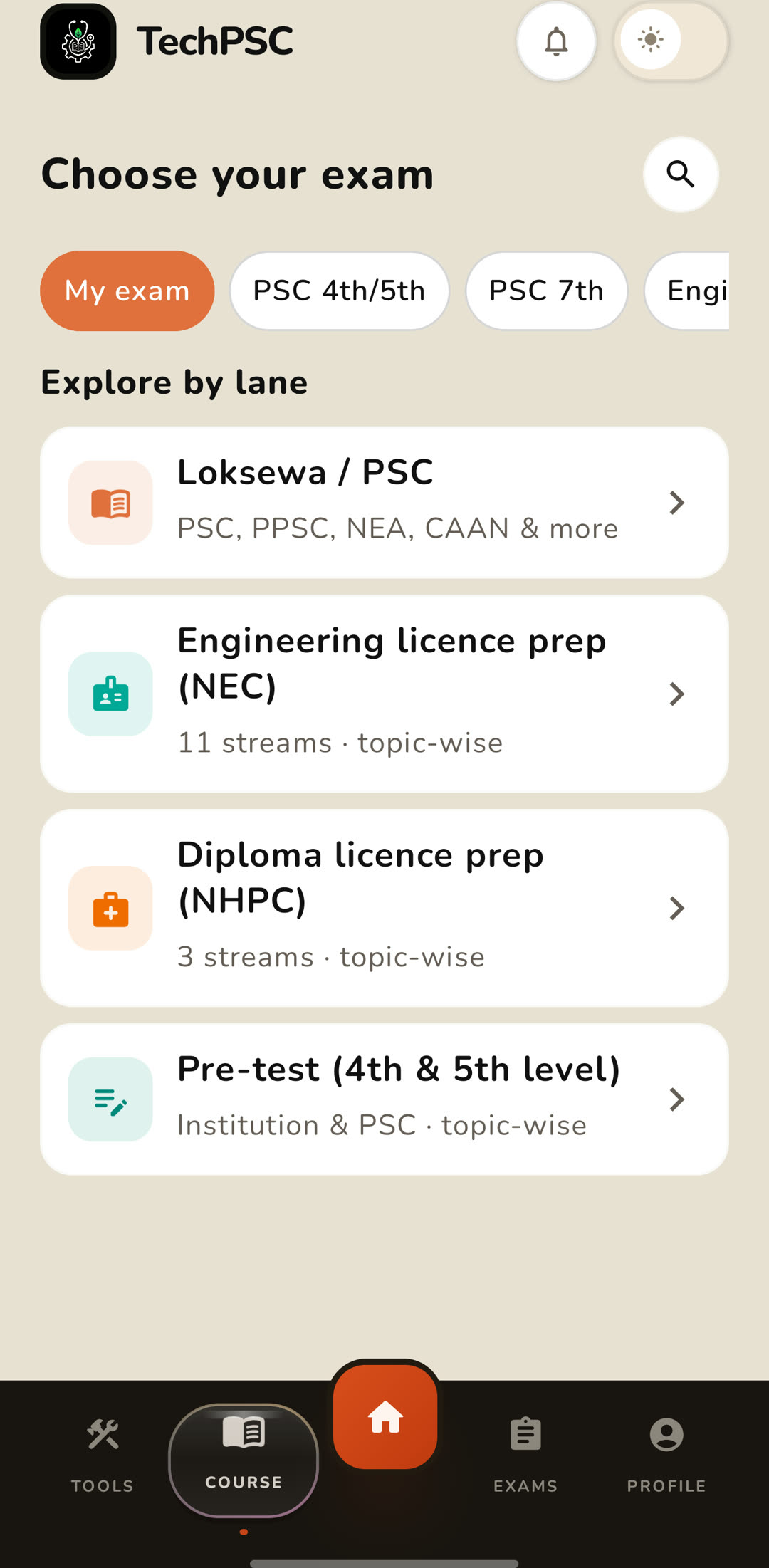 TechPSC exam lanes screen